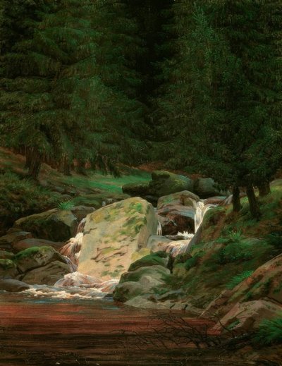 Pine Forest with Waterfall by Caspar David Friedrich
